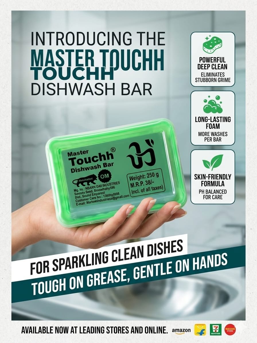 Master Touch Dishwash Bar 250g for powerful grease removal and long-lasting foam Master Touch Dishwash Bar 250g for powerful grease removal and long-lasting foam