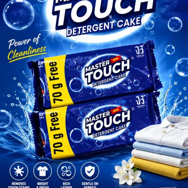 Master Touch Detergent Cake with 70g Free pack for powerful laundry cleaning and stain removal